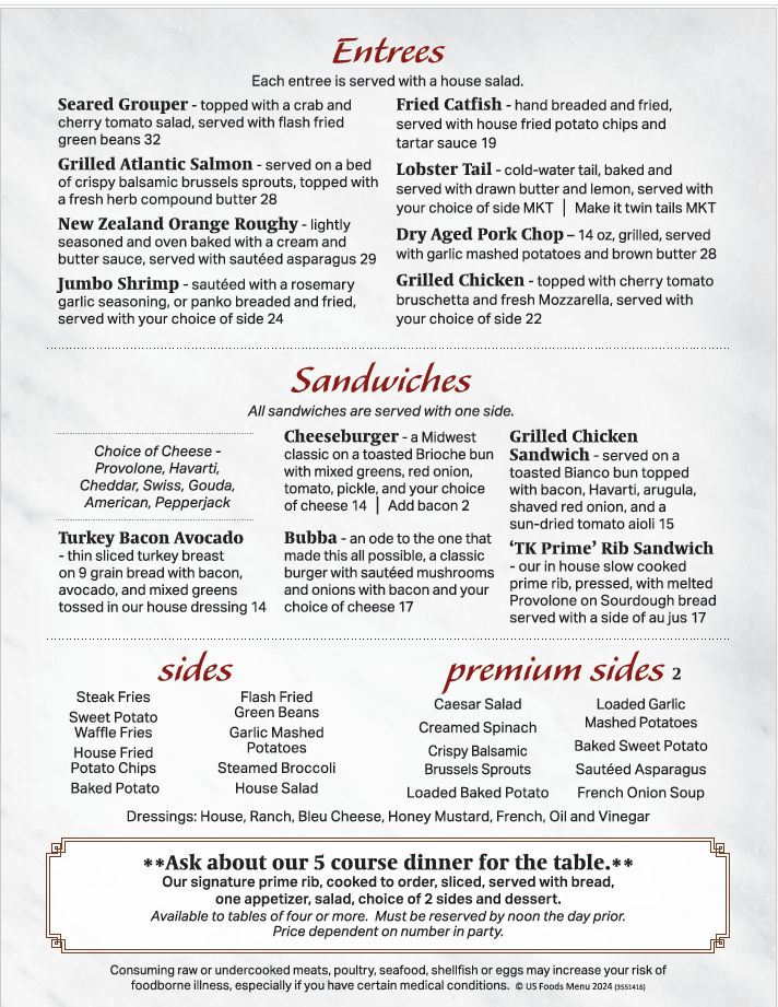 TK Prime Steakhouse Menu 2