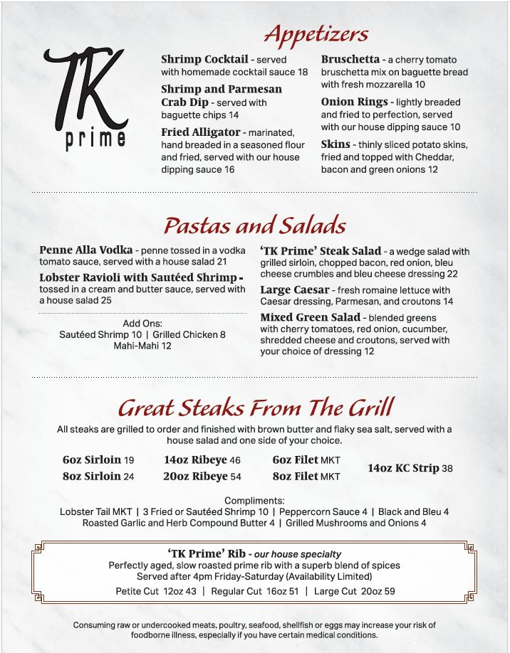 TK Prime Steakhouse Menu 3